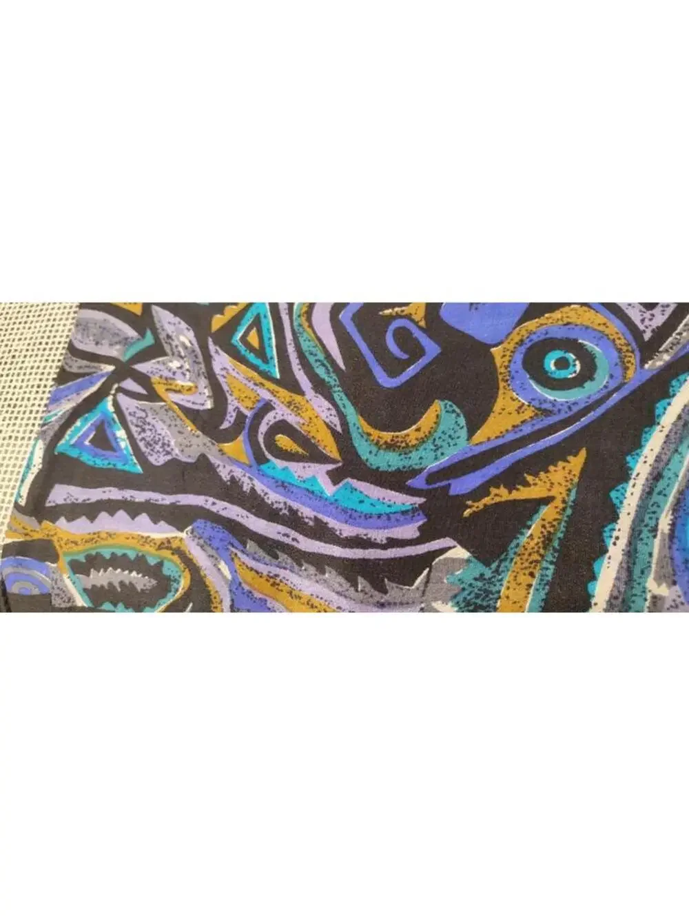 Picasso Inspired Art Tribal Scarf PURE SILK INDIA VINTAGE 80s Purple Black Swirl